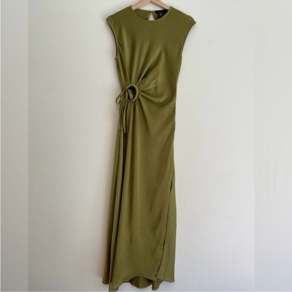 Zara Olive Green Maxi Dress with Knot Detail
